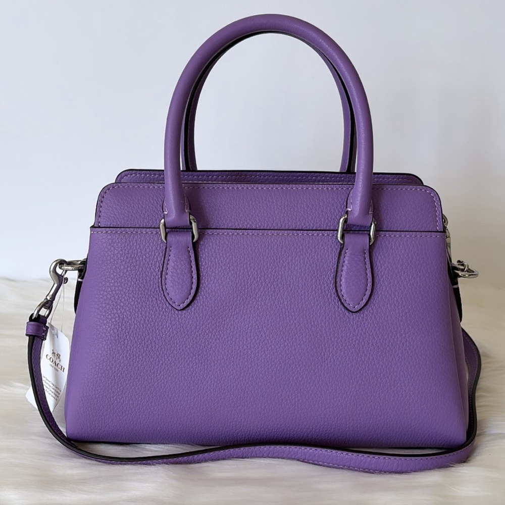 NWT💃Coach Mini Darcie Carryall With Rose Print/Pebble Leather/ Purple - Picture 4 of 13